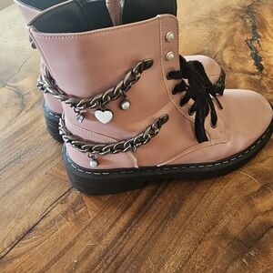 Pink Combat Boots with Chain Detail